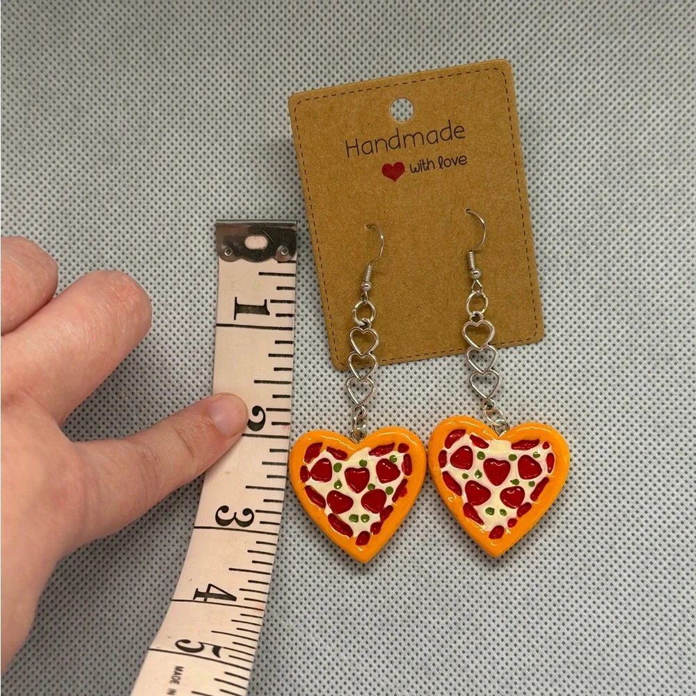 Handmade Triple Heart Dangle Heart Shaped Pizza Earrings